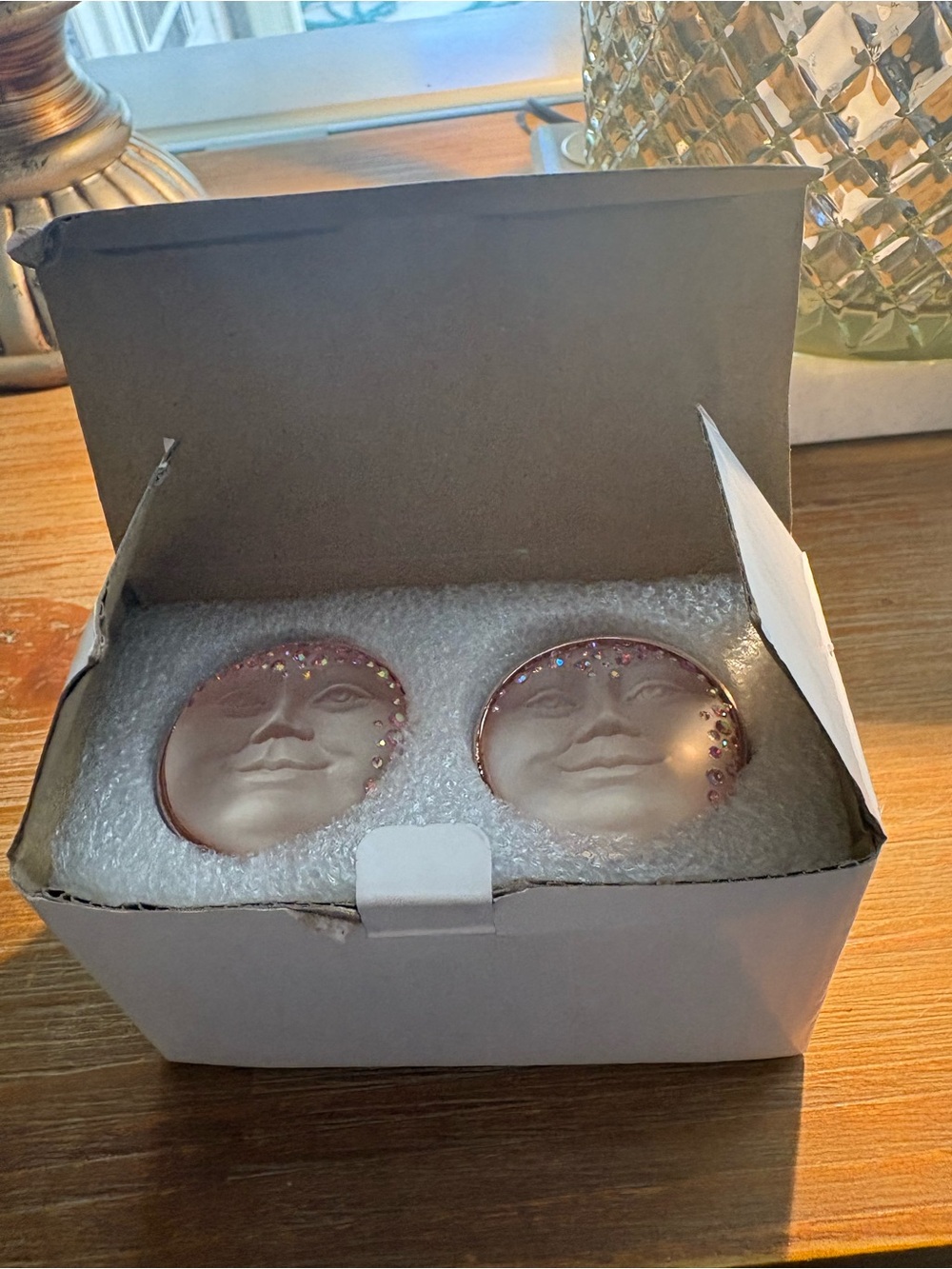 Kirk’s Folly Pink Moon Face Crystal Napkin Rings - Women Accessories -Never Used
